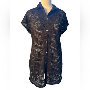 La’ Clara stretch eyelet beach coverup